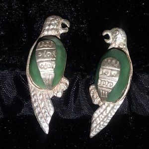 Sterling Silver and Jade Parrot Screwback Earrings